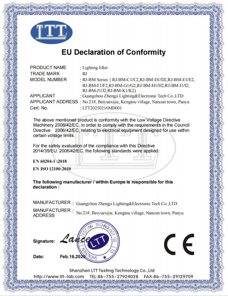 European Machinery Certificate CE